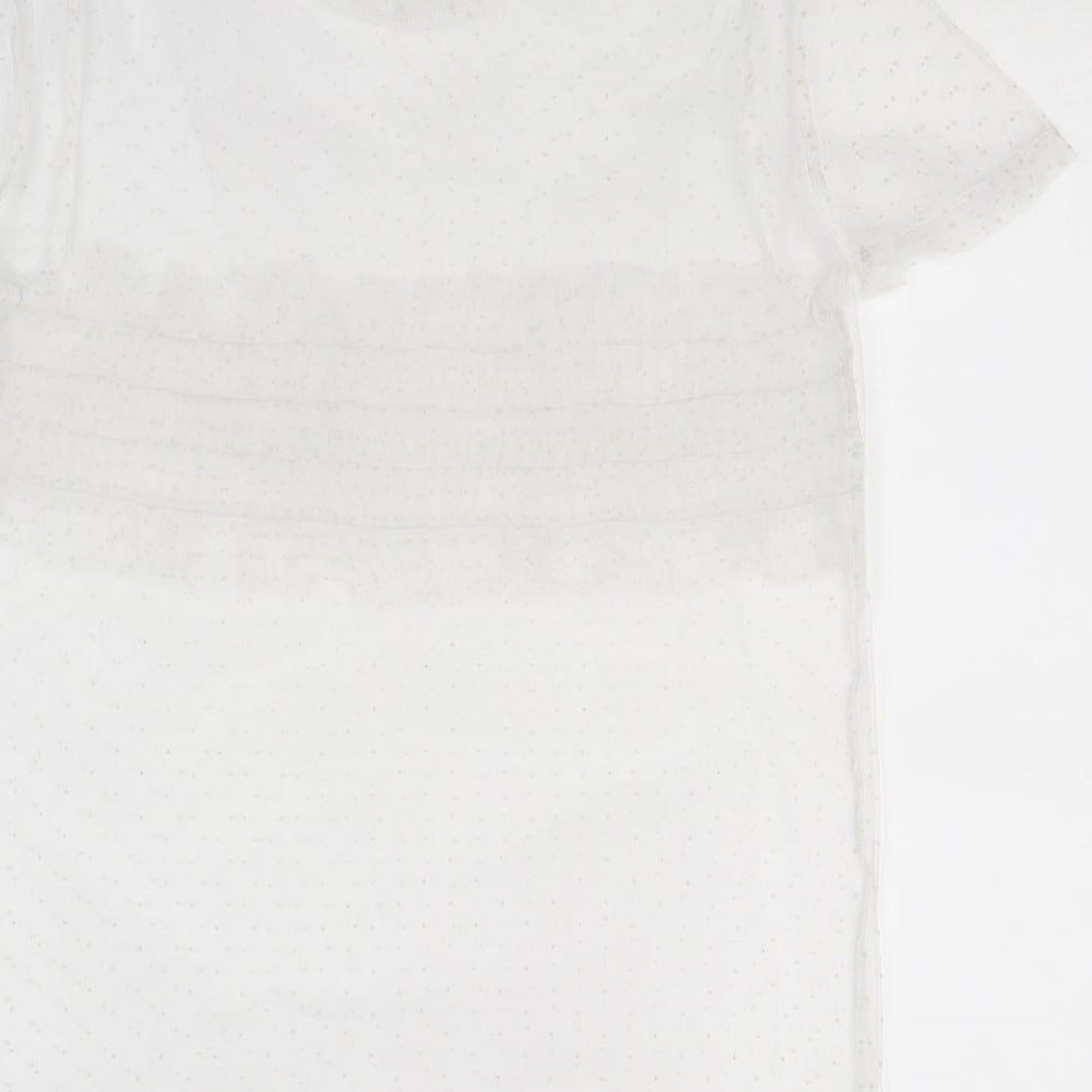 Primark Womens White Polka Dot Mesh Basic T-Shirt Size XS - See Through