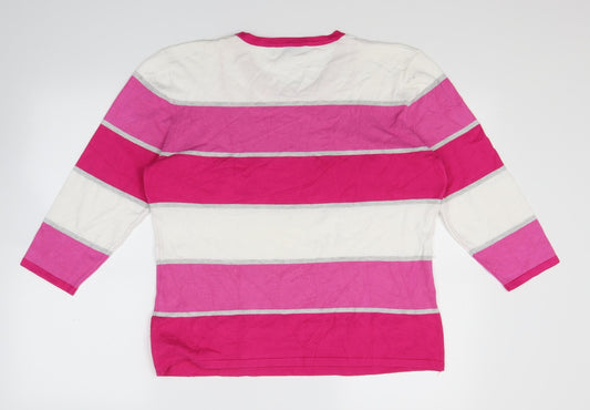 Mudflower Womens Pink Striped Knit Pullover Jumper Size L