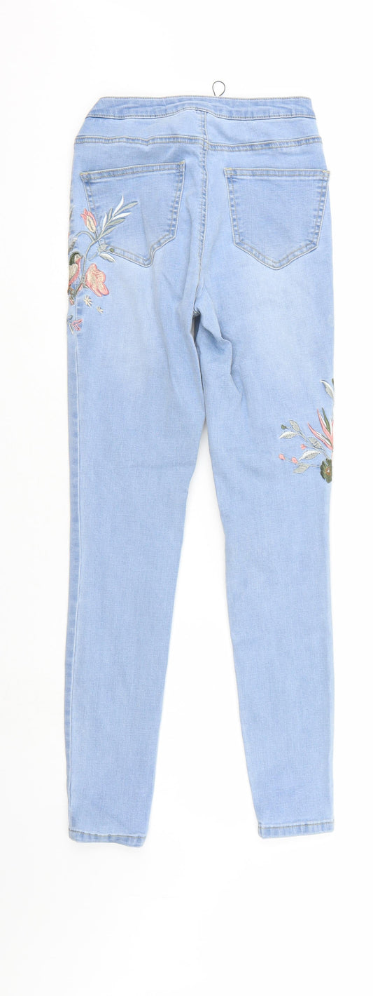 Denim & Co. Womens Blue Floral Denim Tapered Jeans Size 8 L27 in