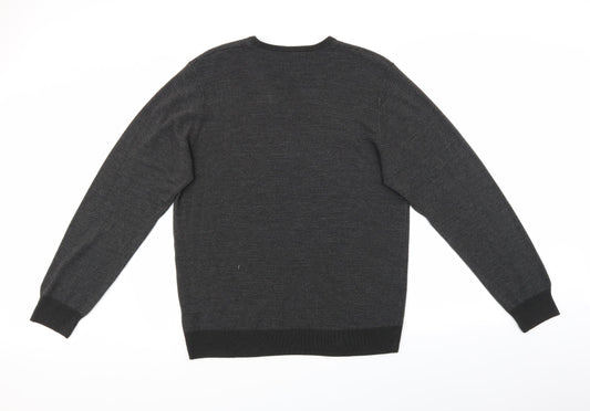 M&S Mens Grey Striped Pullover Jumper Size L