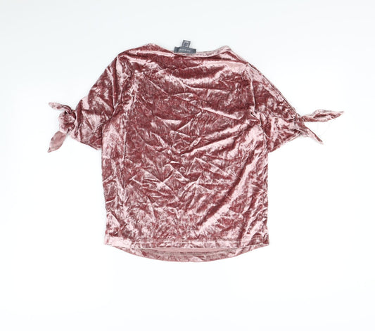 Primark Womens Pink Velour Cropped T-Shirt Size XS