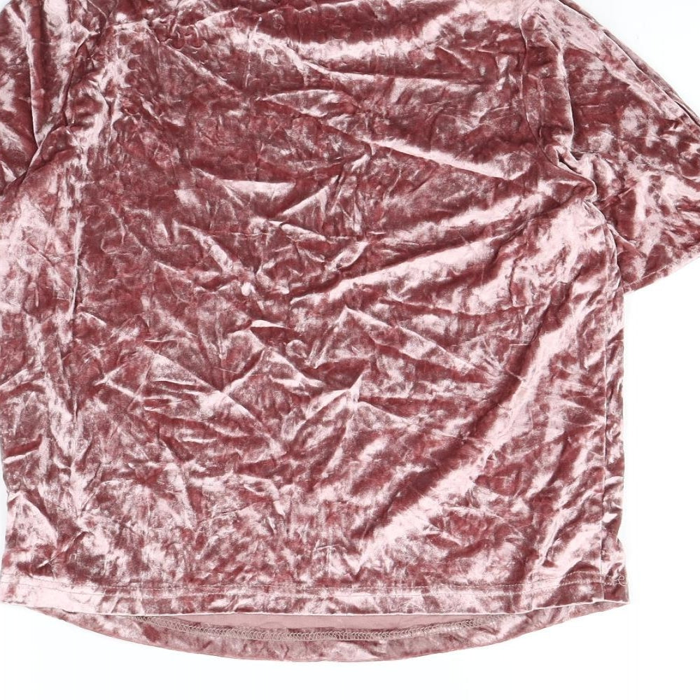 Primark Womens Pink Velour Cropped T-Shirt Size XS