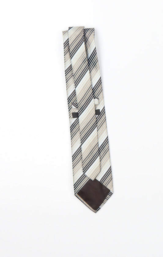 Mens George Beige Striped Pointed Tie