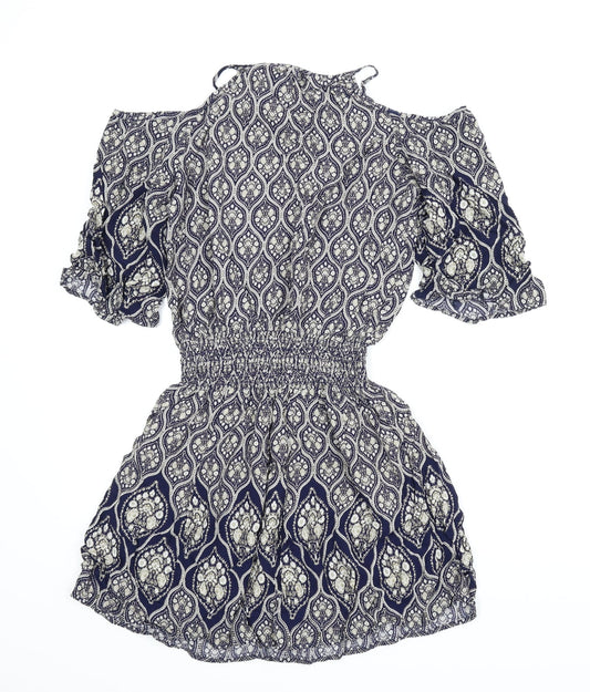 Blue Vanilla Womens Blue Paisley A-Line Size L