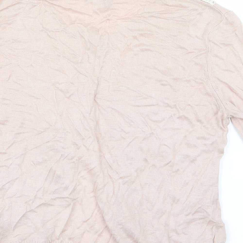 H&M Womens Pink Knit Cardigan Jumper Size 6 - Lace Detail