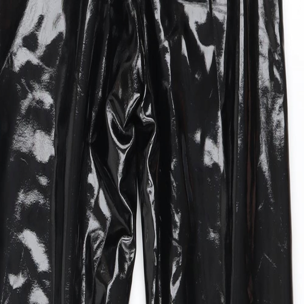 Rebellious Womens Black Trousers Size 8 L26 in - wet look