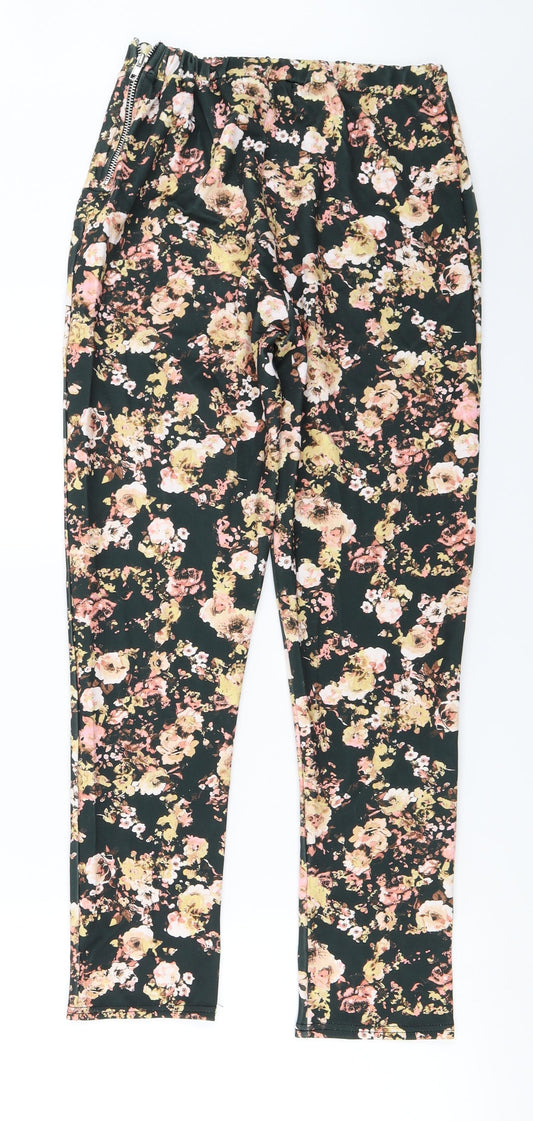Boohoo Womens Green Floral Trousers Size 12 L24 in