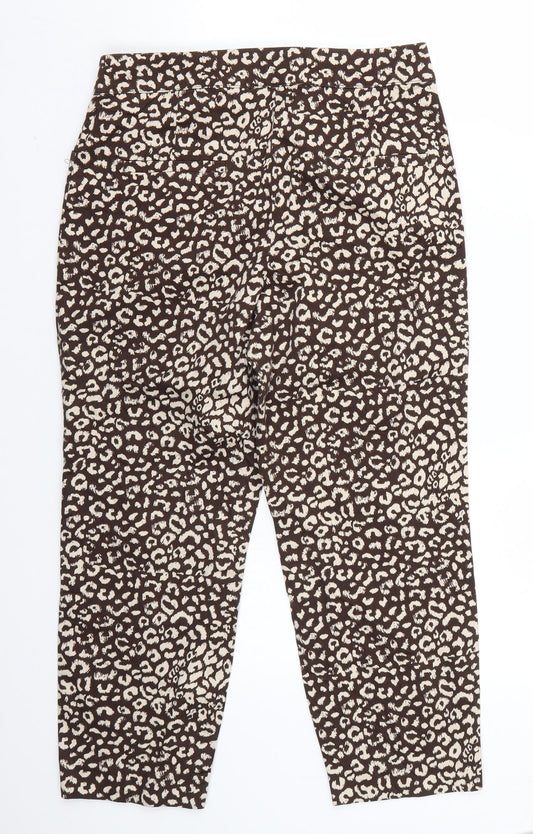 TU Womens Brown Animal Print Cropped Trousers Size 8 L23 in