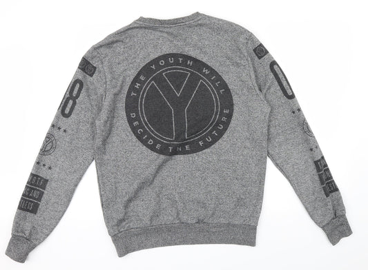 Divided Mens Grey Houndstooth Pullover Jumper Size M