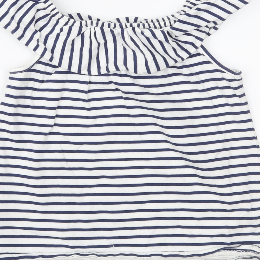 Next Girls White Striped Jersey Basic Blouse Size 9 Years
