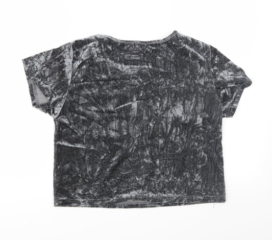 Boohoo Womens Grey Velour Basic T-Shirt Size 10