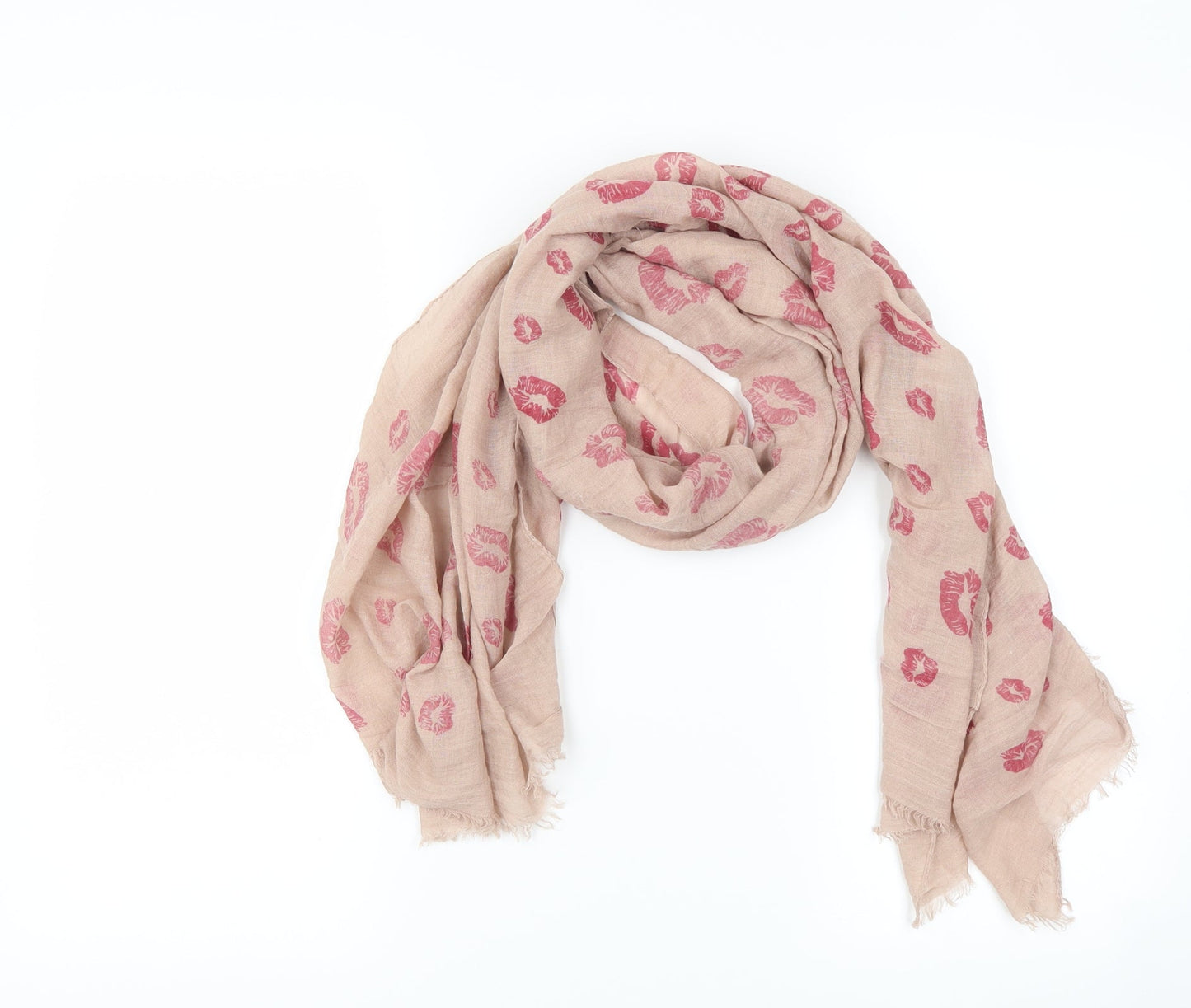 Preworn Womens Brown Scarf - lipstick prints