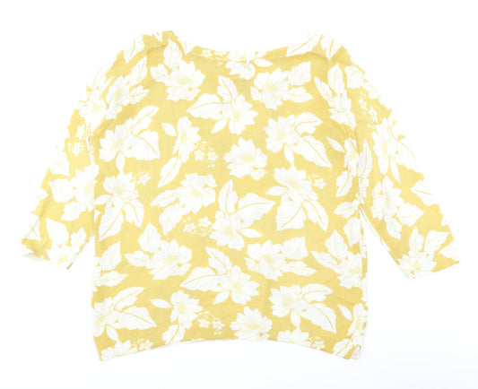 Papaya Womens Yellow Floral Knit Basic T-Shirt Size 16