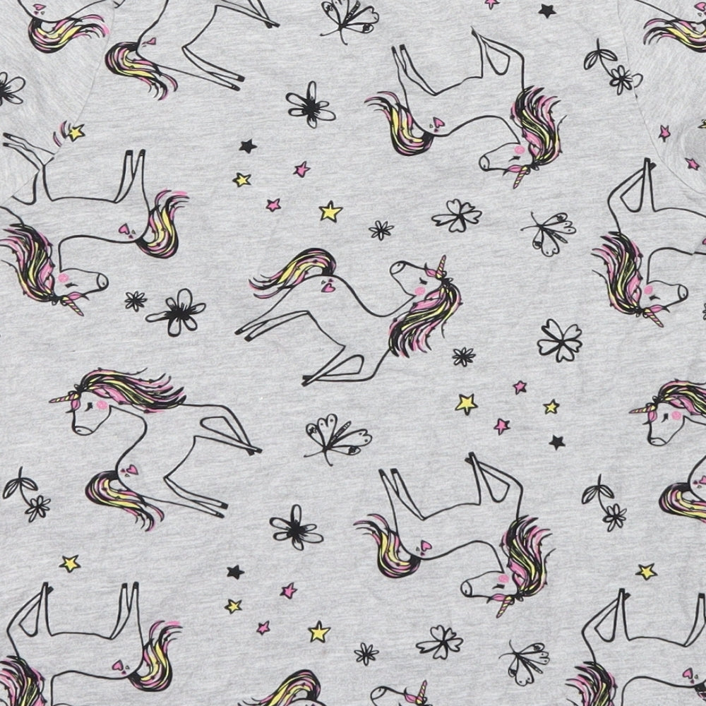 Nutmeg Girls Grey Geometric Basic T-Shirt Size 6-7 Years - Unicorn