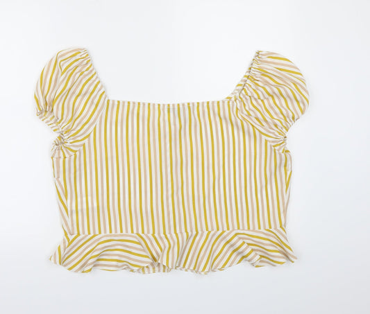 Primark Womens Yellow Striped Basic Blouse Size 20