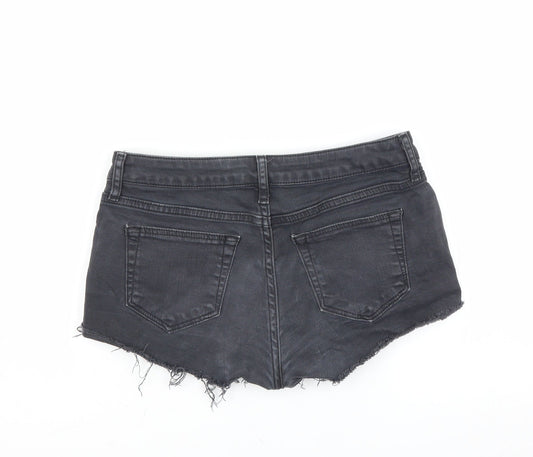 Topshop Womens Grey  Denim Hot Pants Shorts Size 8 - Distressed hem