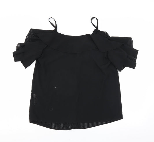 F&F Womens Black Basic Blouse Size 8 - Ruffle Detail