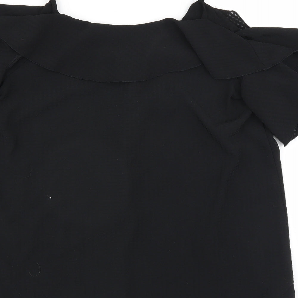 F&F Womens Black Basic Blouse Size 8 - Ruffle Detail