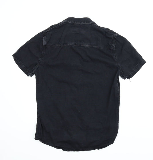 Mens UK Size M Topman Black Button-Up Short Sleeve Casual Shirt