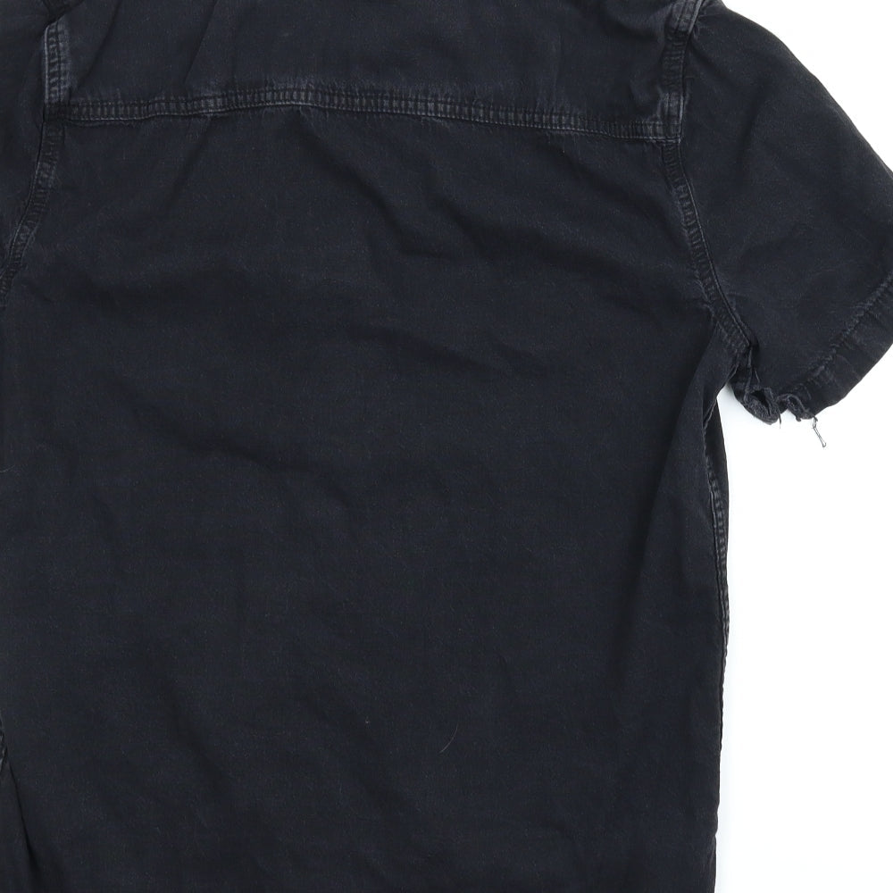 Mens UK Size M Topman Black Button-Up Short Sleeve Casual Shirt