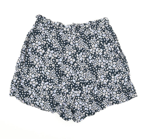 H&M Womens Blue Floral  Paperbag Shorts Size 12
