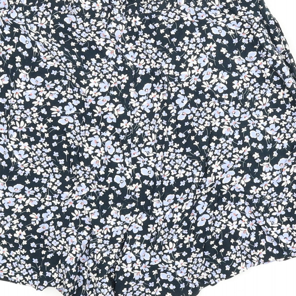 H&M Womens Blue Floral Paperbag Shorts Size 12