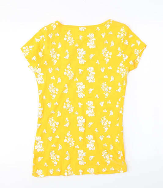 papaya Womens Yellow Floral Basic T-Shirt Size 10