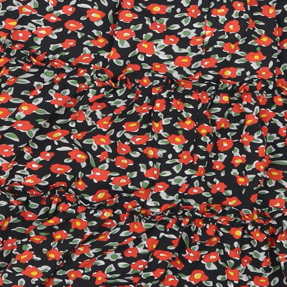 SheIn Womens Red Floral Skater Skirt Size S