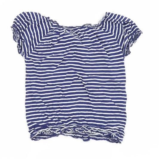 Ethel Austin Womens Blue Striped Jersey Basic T-Shirt Size 14