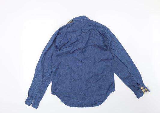 Mens UK Size S Preworn Blue Button-Up Long Sleeve Casual Shirt