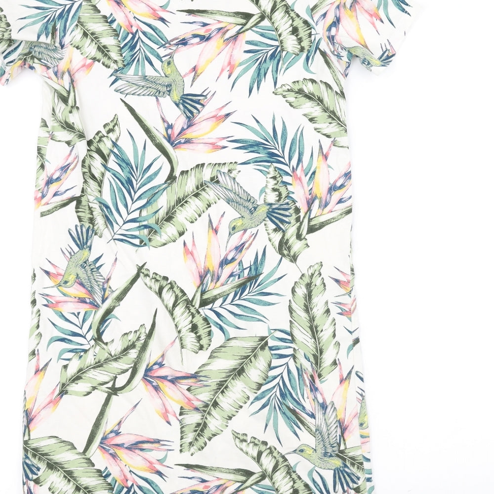 H&M Womens White Floral T-Shirt Dress Size 6