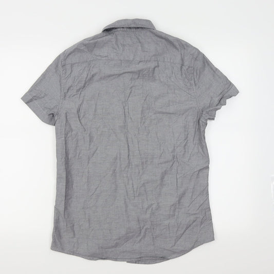 Mens UK Size M House of Fraser Grey Button-Up Short Sleeve Casual Shirt