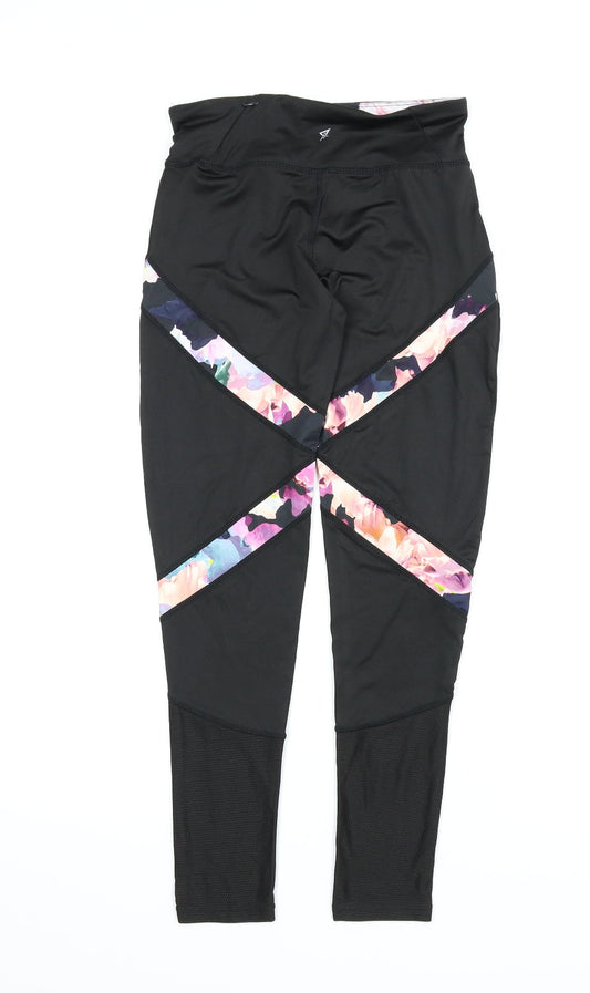 Atmosphere Womens Black Floral Compression Leggings Size 8 L24 in