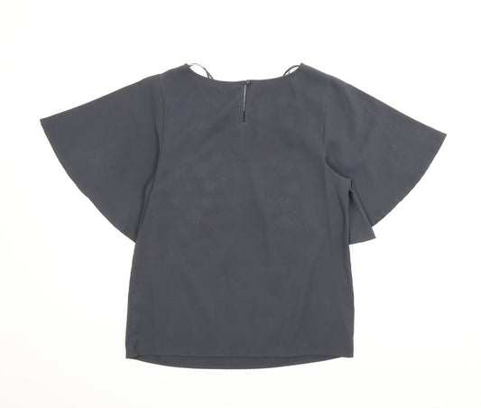 George Womens Grey Animal Print Basic Blouse Size 8