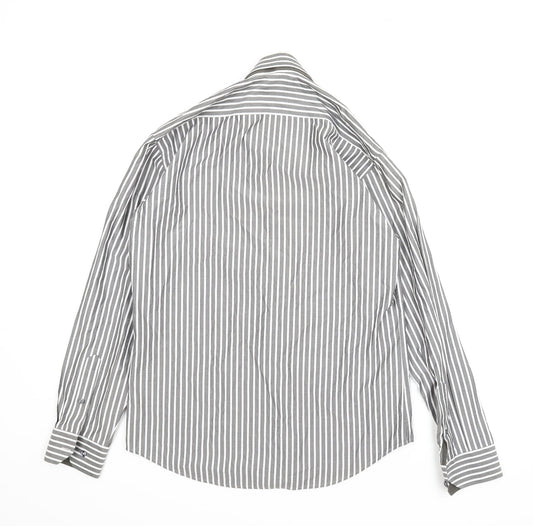 Steel & Jelly Mens Grey Striped Button-Up Size M