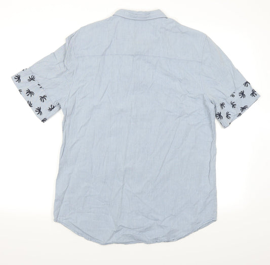 Mens UK Size M Divided Blue Button-Up Short Sleeve Casual Shirt