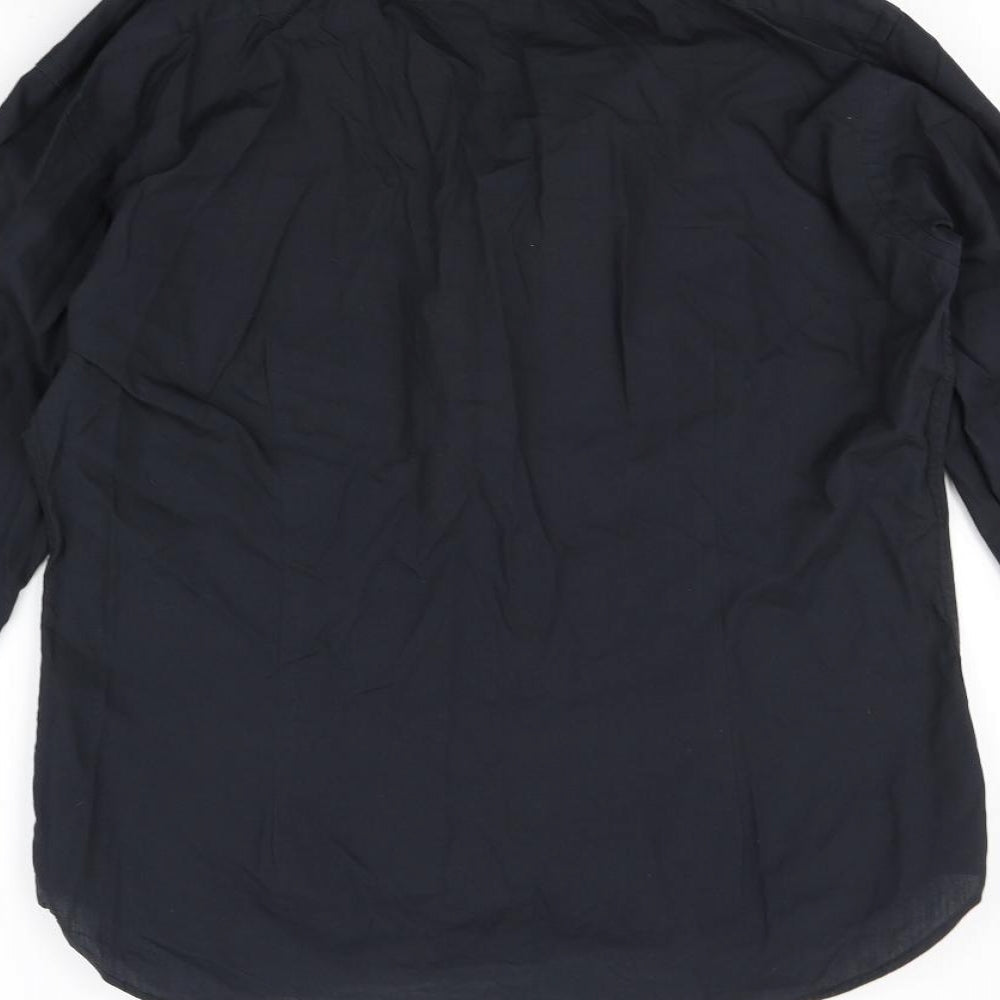 Mens UK Size 16 OneSix5ive Black Button-Up Long Sleeve Casual Shirt