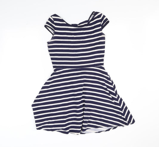 Dorothy Perkins Womens Blue Striped Fit & Flare Size 8