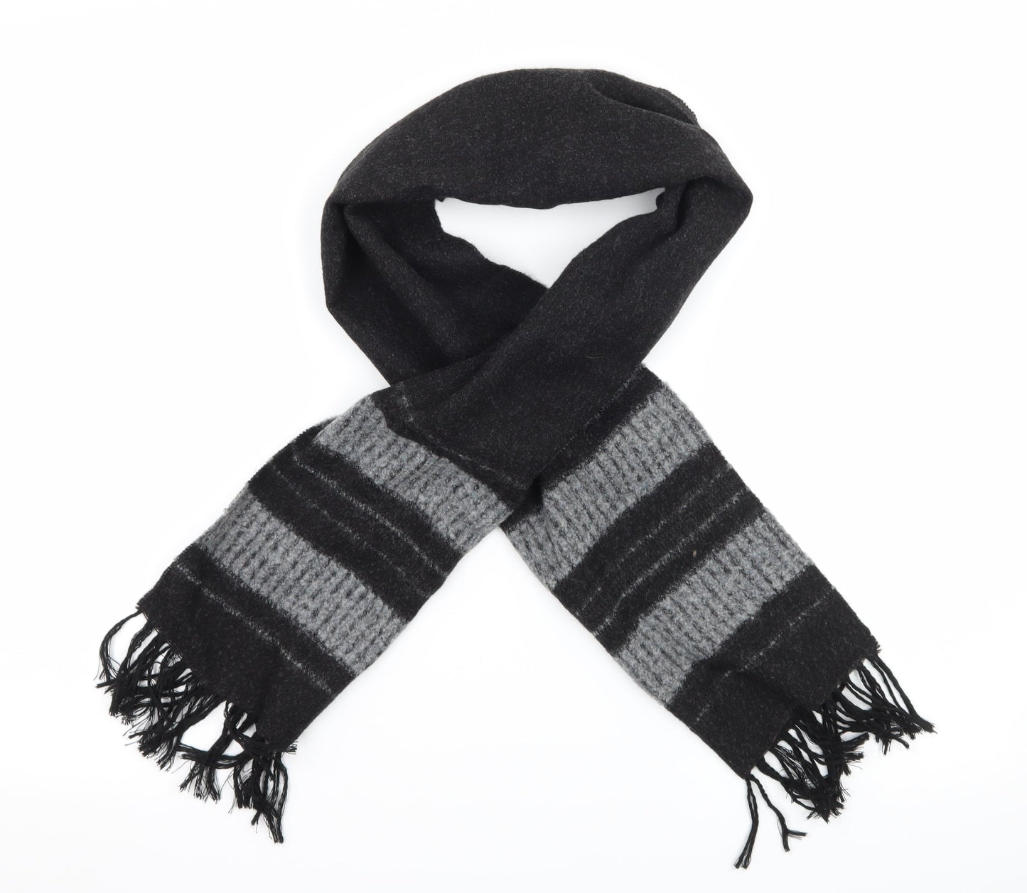 Tie Rack Mens Grey Striped Knit Rectangle Scarf Scarf One Size