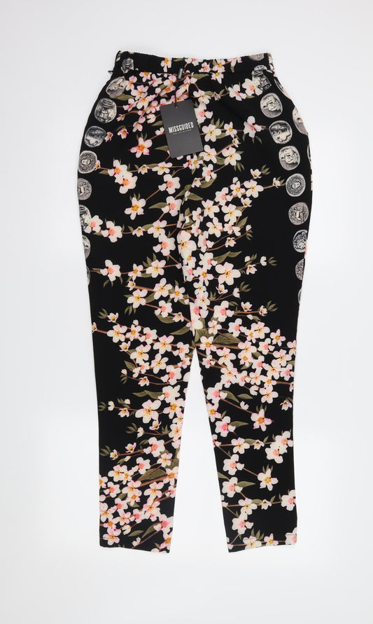 Missguided Womens Black Floral Trousers Size 8 L26 in