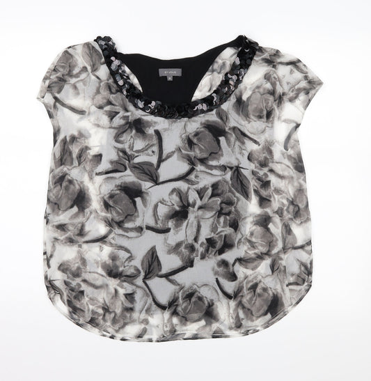 et vous Womens Black Floral Basic Blouse Size 10