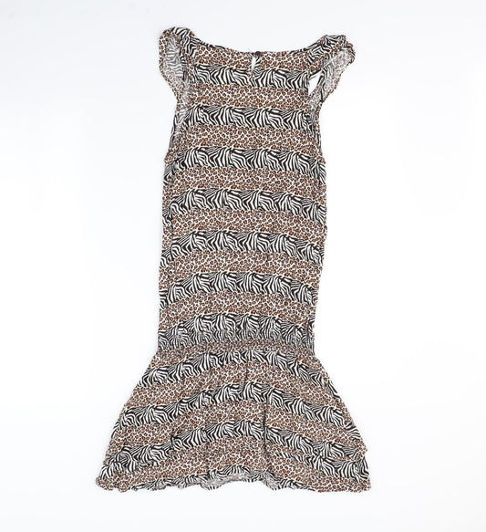 Preworn Womens White Animal Print Fit & Flare Size M