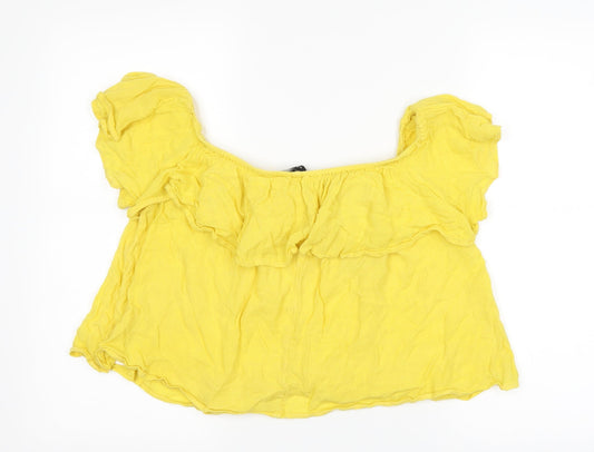 Womens UK Size 12 New Look Yellow Cropped T-Shirt