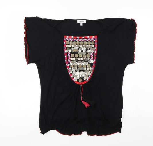 Womens UK Size 6 Papaya Black Tunic Blouse