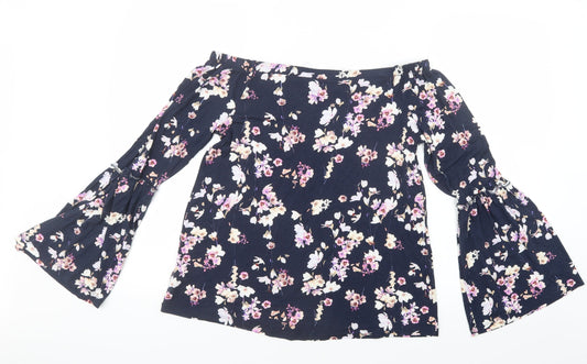 F&F Womens Blue Floral Basic Blouse Size 8