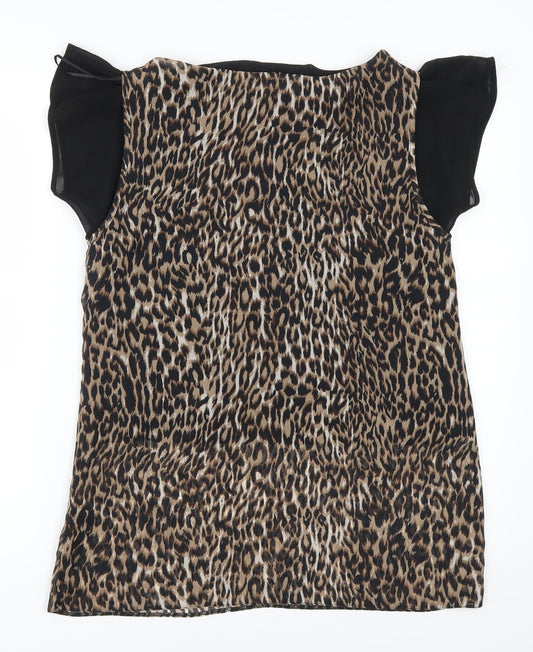TU Womens Brown Animal Print Basic Blouse Size 10