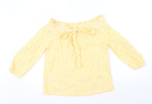 Primark Womens Yellow Striped Basic Blouse Size 8 - Bow detail