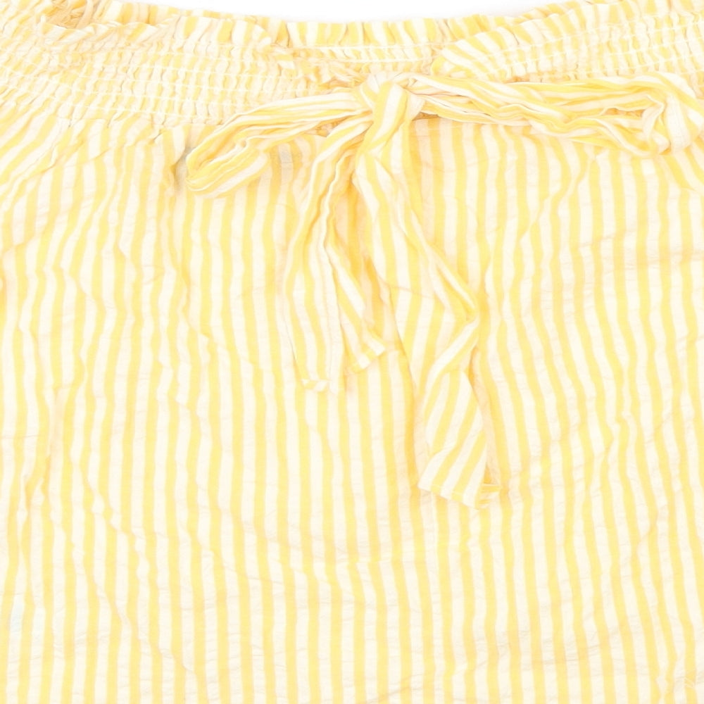 Primark Womens Yellow Striped Basic Blouse Size 8 - Bow detail
