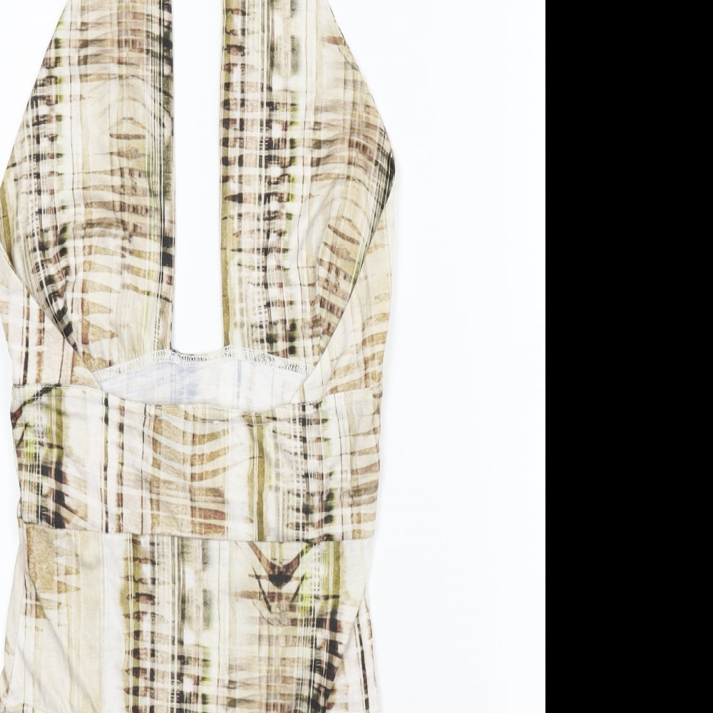 PRETTYLITTLETHING Womens Beige Striped Leotard One-Piece Size 8