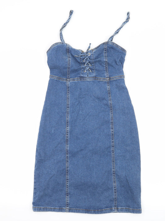 Denim & Co. Womens Blue Denim Bodycon Size 6 - Lace up detail